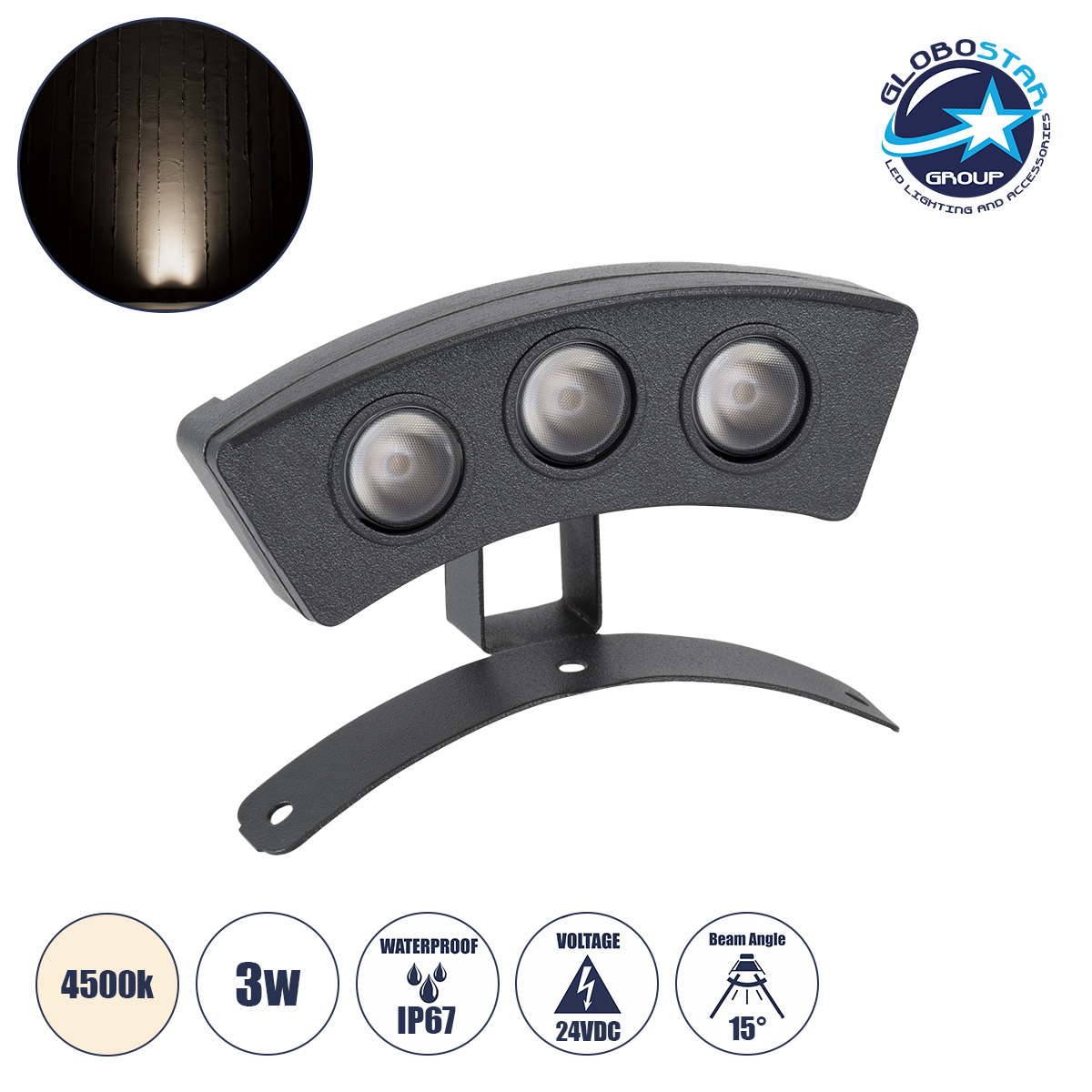 90516_1 GLOBOSTAR® TREEPLANTE 90516 Κυρτή Μπάρα Φωτισμού Wall Washer για Φυτά - Δέντρα LED 3W 285lm 15° DC 24V Αδιάβροχο IP67 Φυσικό Λευκό 4500K Dimmable - Bridgelux SMD Chip - Γκρι Ανθρακί - Μ11 x Π3 x Υ8.2cm - 3 Χρόνια Εγγύηση - Image 1