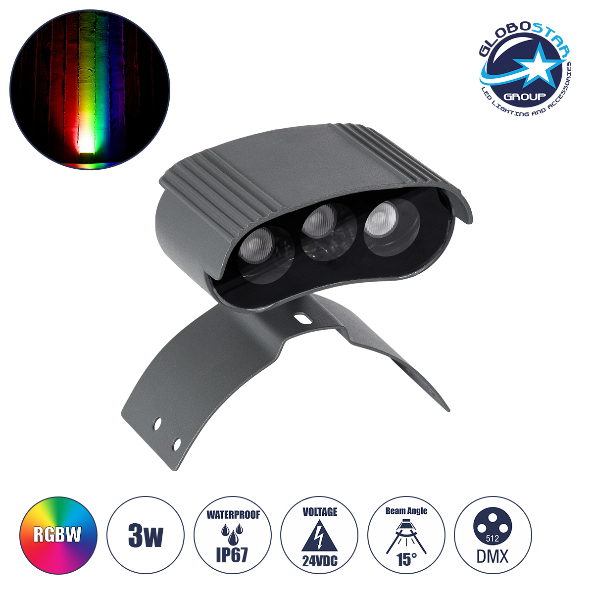 90518_1 GloboStar® TREELIGHT-PLANTE 90518 Κυρτή Μπάρα Φωτισμού Wall Washer με Αντιθαμβωτική Γρίλια Ειδική για Φυτά - Δέντρα LED 3W 255lm 15° DC 24V Αδιάβροχο IP67 Μ11 x Π8.5 x Υ11cm RGBW DMX512 - Γκρι Ανθρακί - 3 Years Warranty - Image 1