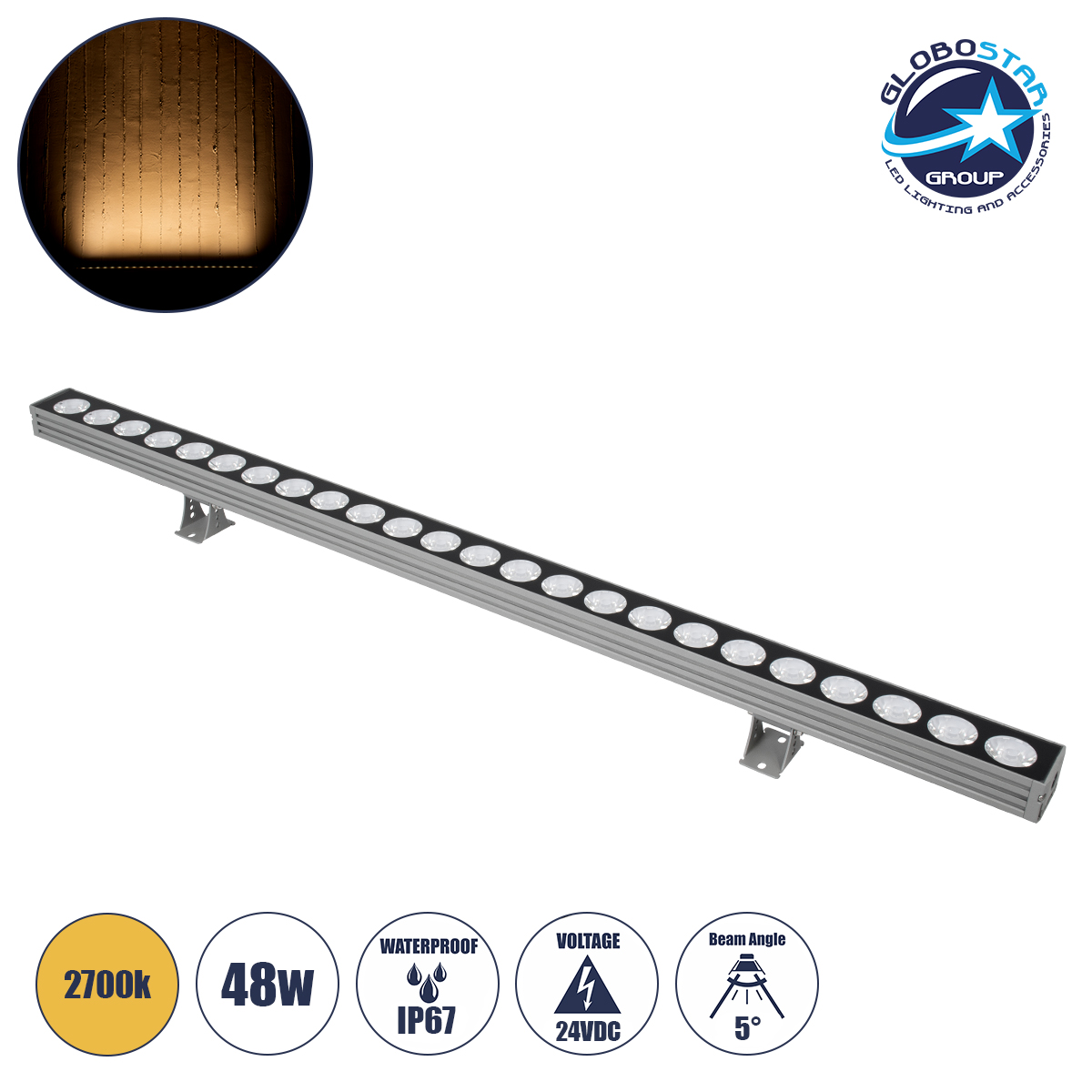 90555_1 GLOBOSTAR® WASHERJAVIA 90555 Μπάρα Φωτισμού Wall Washer LED 48W 5280lm 5° DC 24V Αδιάβροχο IP67 Θερμό Λευκό 2700K Dimmable - Bridgelux SMD Chip - Γκρι Ανθρακί - Μ100 x Π5.2 x Υ3.6cm - 3 Χρόνια Εγγύηση - Image 1