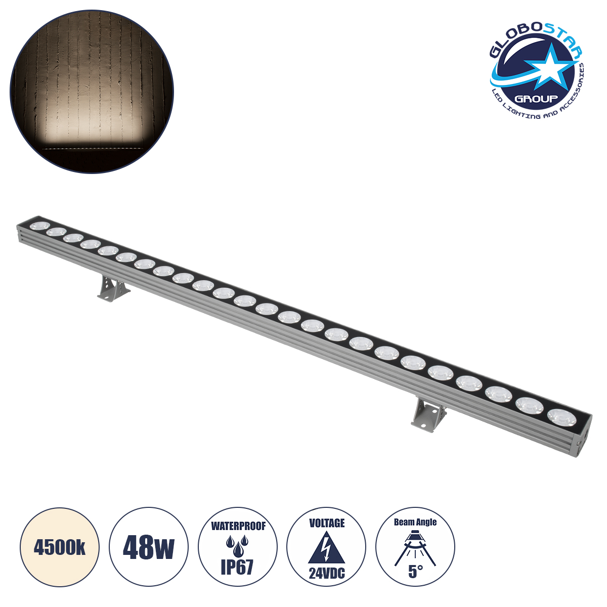 90556_1 GLOBOSTAR® WASHERJAVIA 90556 Μπάρα Φωτισμού Wall Washer LED 48W 5520lm 5° DC 24V Αδιάβροχο IP67 Φυσικό Λευκό 4500K Dimmable - Bridgelux SMD Chip - Γκρι Ανθρακί - Μ100 x Π5.2 x Υ3.6cm - 3 Χρόνια Εγγύηση - Image 1