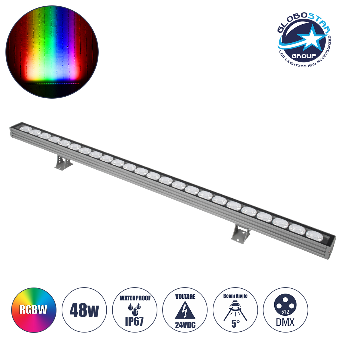 90557_1 GLOBOSTAR® WASHERJAVIA 90557 Μπάρα Φωτισμού Wall Washer LED 48W 4080lm 5° DC 24V Αδιάβροχο IP67 Πολύχρωμο RGBW Dimmable DMX512 - Bridgelux SMD Chip - Γκρι Ανθρακί - Μ100 x Π5.2 x Υ3.6cm - 3 Χρόνια Εγγύηση - Image 1