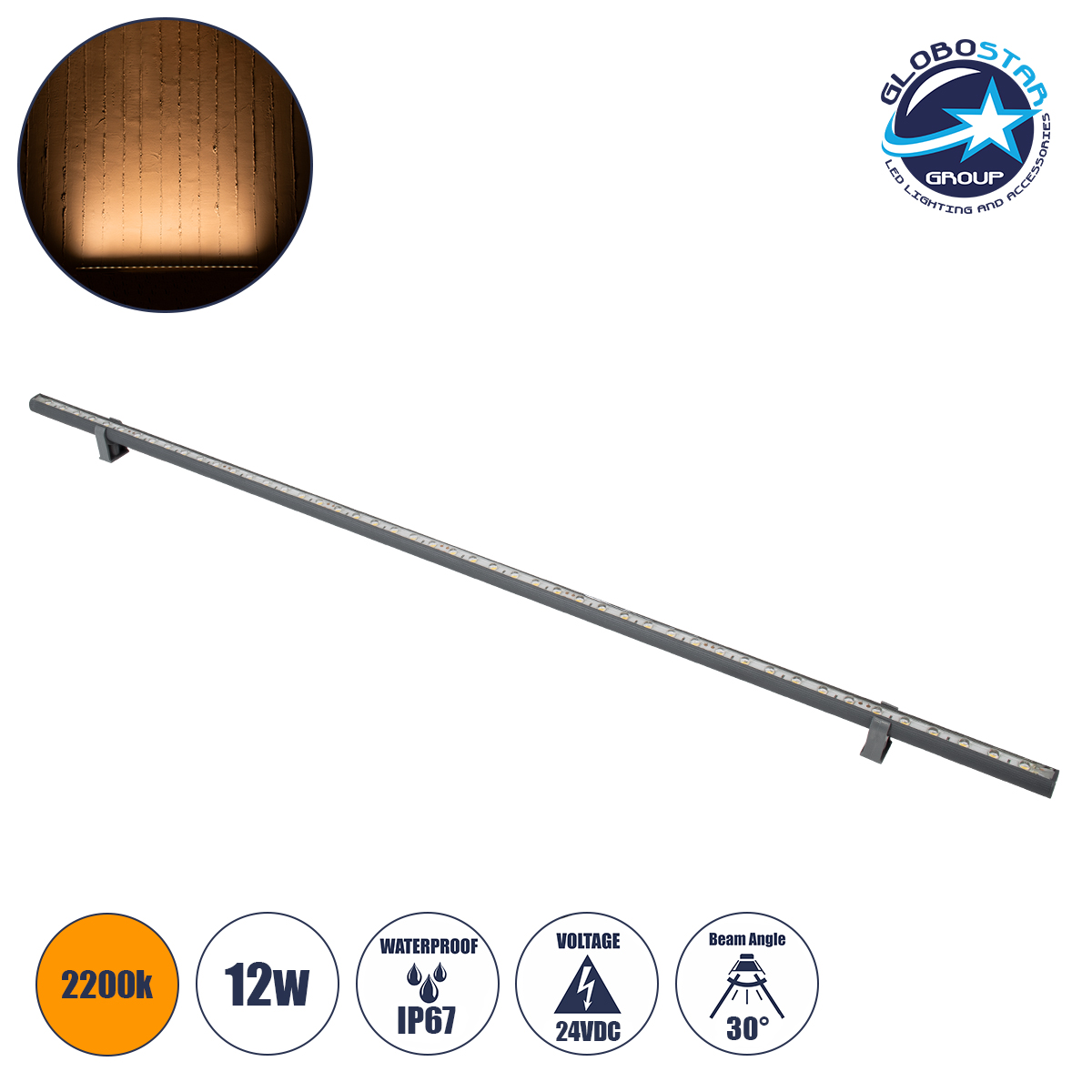 90574_1 GLOBOSTAR® WASHERSTELLAR 90574 Μπάρα Φωτισμού Wall Washer LED 12W 1260lm 30° DC 24V Αδιάβροχο IP67 Ultra Θερμό Λευκό 2200K Dimmable - Bridgelux SMD Chip - Γκρι Ανθρακί - Μ100 x Π2 x Υ1.8cm - 3 Χρόνια Εγγύηση - Image 1