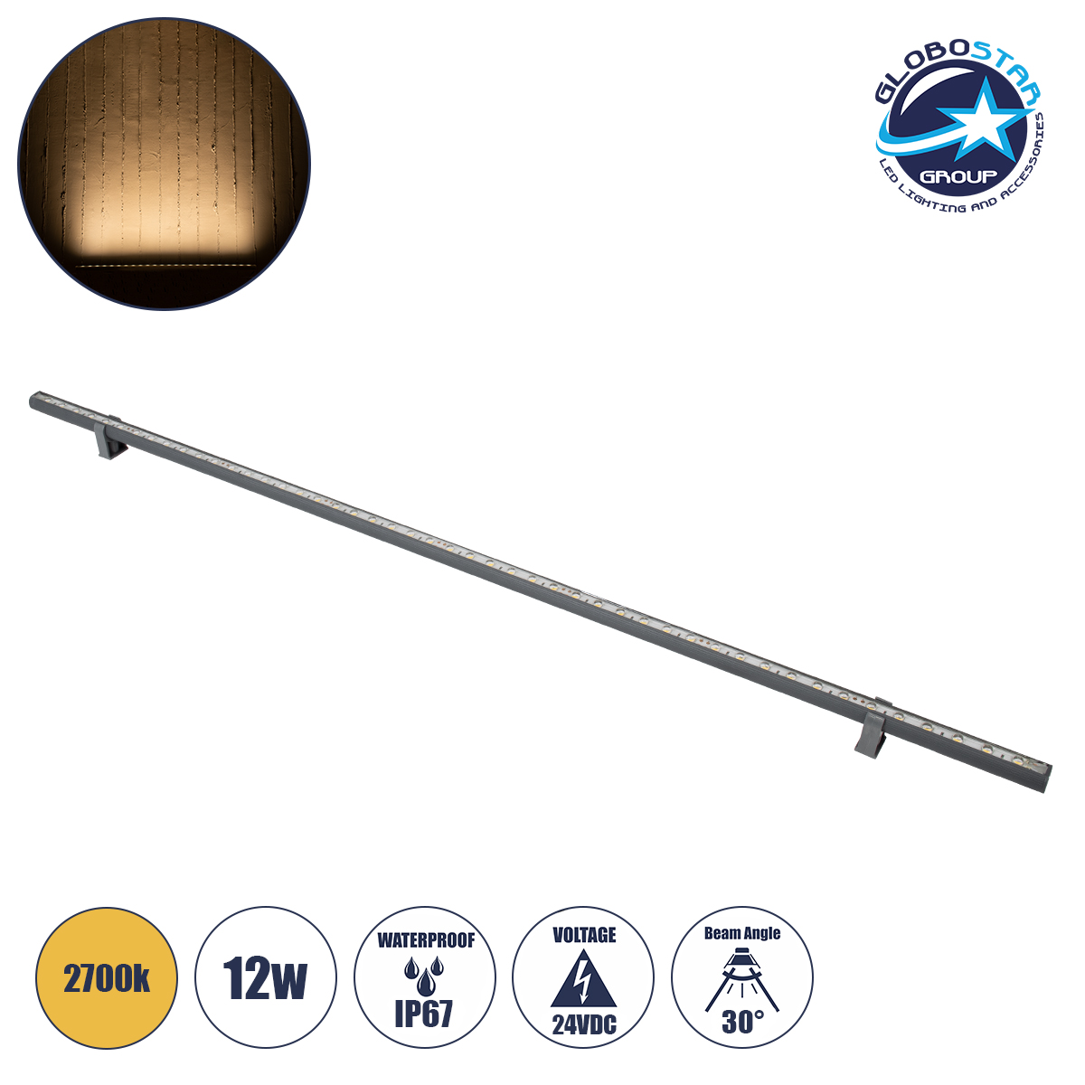 90575_1 GLOBOSTAR® WASHERSTELLAR 90575 Μπάρα Φωτισμού Wall Washer LED 12W 1320lm 30° DC 24V Αδιάβροχο IP67 Θερμό Λευκό 2700K Dimmable - Bridgelux SMD Chip - Γκρι Ανθρακί - Μ100 x Π2 x Υ1.8cm - 3 Χρόνια Εγγύηση - Image 1