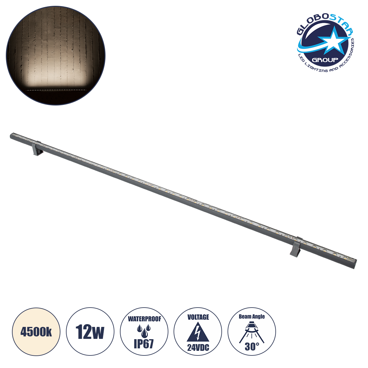 90576_1 GLOBOSTAR® WASHERSTELLAR 90576 Μπάρα Φωτισμού Wall Washer LED 12W 1380lm 30° DC 24V Αδιάβροχο IP67 Φυσικό Λευκό 4500K Dimmable - Bridgelux SMD Chip - Γκρι Ανθρακί - Μ100 x Π2 x Υ1.8cm - 3 Χρόνια Εγγύηση - Image 1