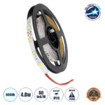 GLOBOSTAR® AVILA 90590 Ταινία LED 4.8W/m 300lm/m 120° DC 12V IP20 60 x SMD3528 Chip/m Ψυχρό Λευκό 6000K Dimmable - Sanan SMD Chip - Μ500 x Π0.7 x Υ0.2cm - Ρολό 5 Μέτρων - 2 Χρόνια Εγγύηση
