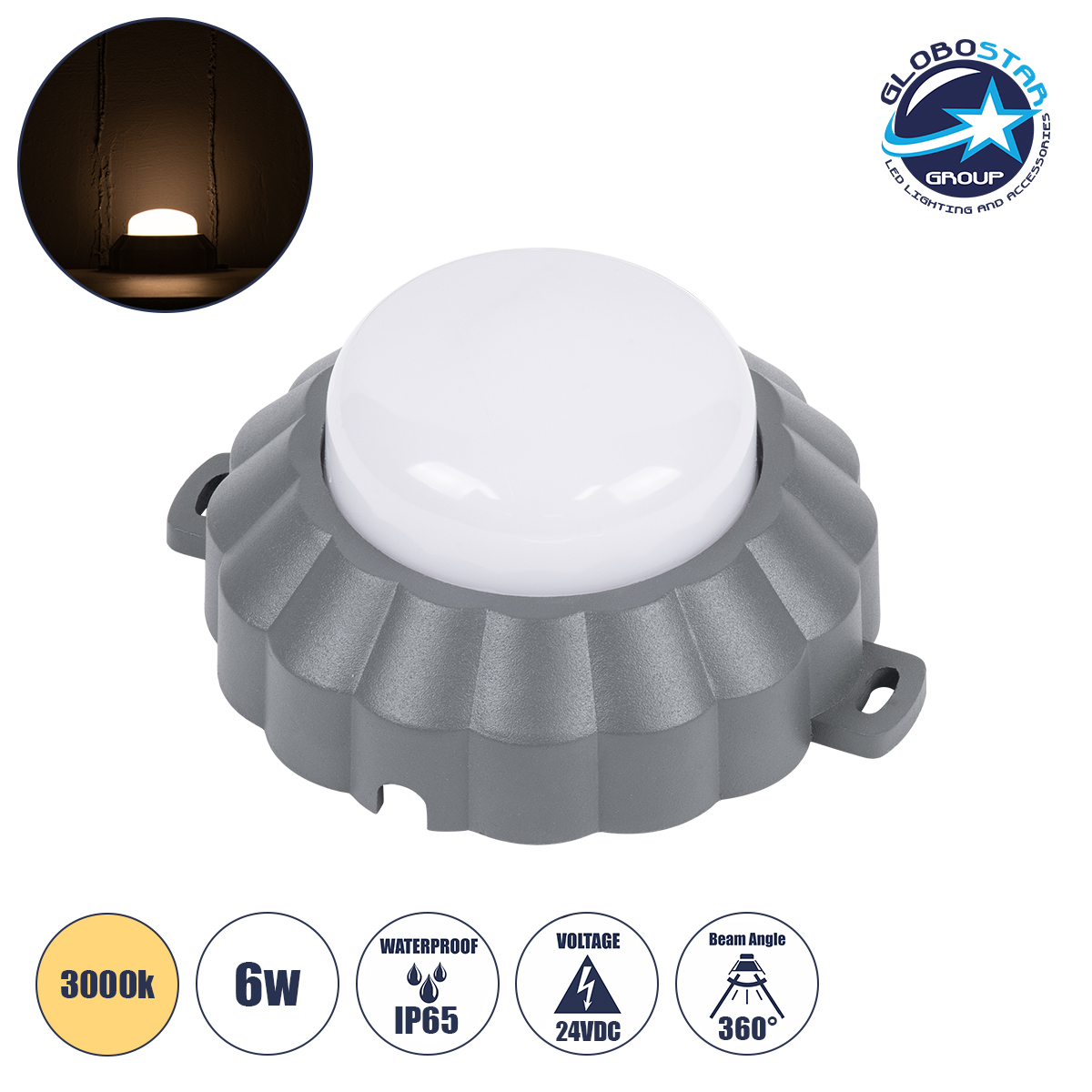 90628_1 GLOBOSTAR® WALLLIGHT-MONA 90628 Μοντέρνο Φωτιστικό Τοίχου - Απλίκα LED 6W 660lm 360° DC 24V Αδιάβροχο IP65 Θερμό Λευκό 2700K - CREE COB Chip & TÜV SÜD Driver - Γκρι Ανθρακί Ματ - Μ11 x Π11 x Υ6.5cm - 3 Χρόνια Εγγύηση - Image 1
