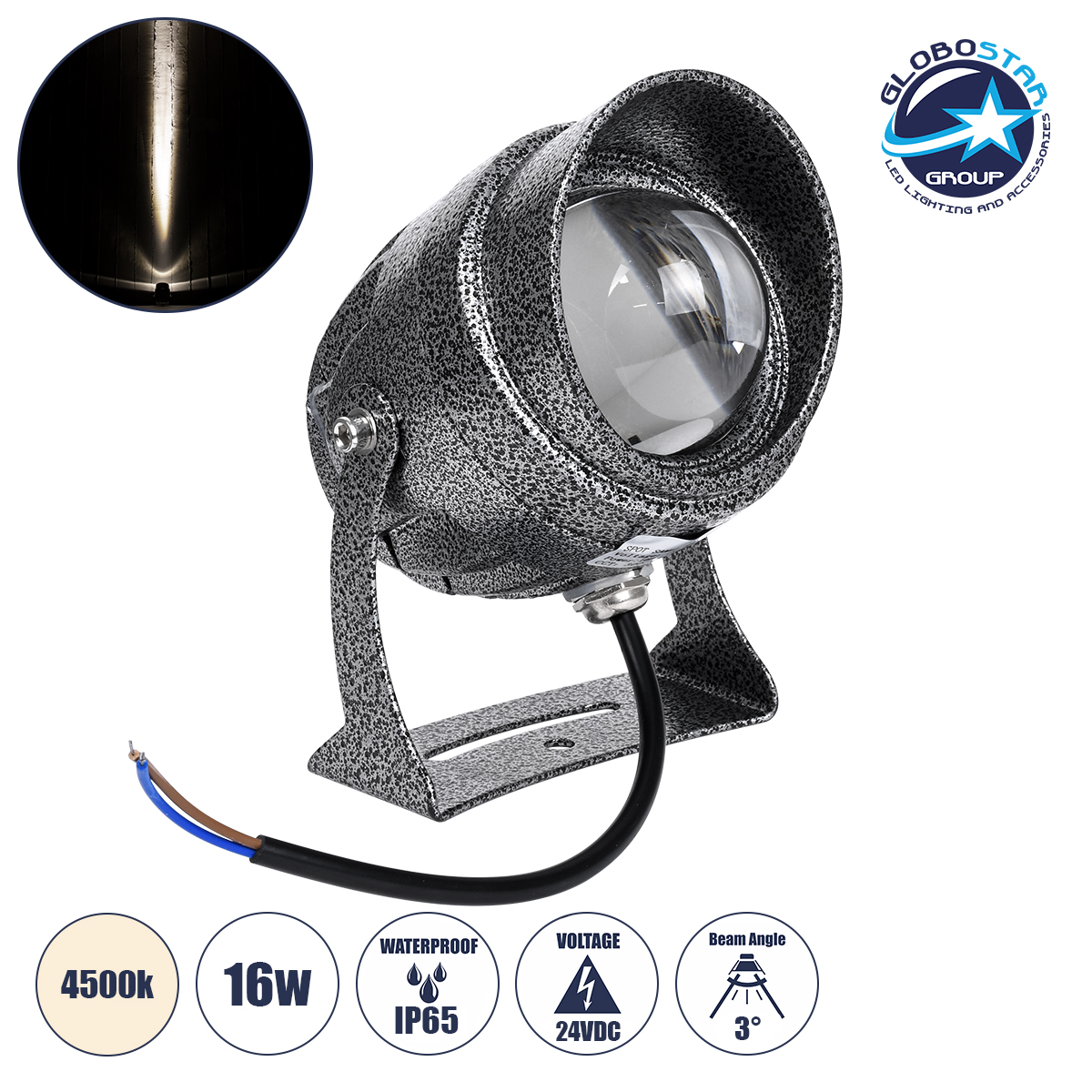 90633_1 GLOBOSTAR® SPOTXENIA 90633 Σποτ Φωτισμου με Αντιθαμβωτική Γρίλια LED 16W 1840lm 3° DC 24V Αδιάβροχο IP65 Φυσικό Λευκό 4500K Dimmable - Bridgelux COB Chip - Σφυρήλατο Γκρι Ανθρακί - Μ9 x Π9 x Υ12cm - 3 Χρόνια Εγγύηση - Image 1