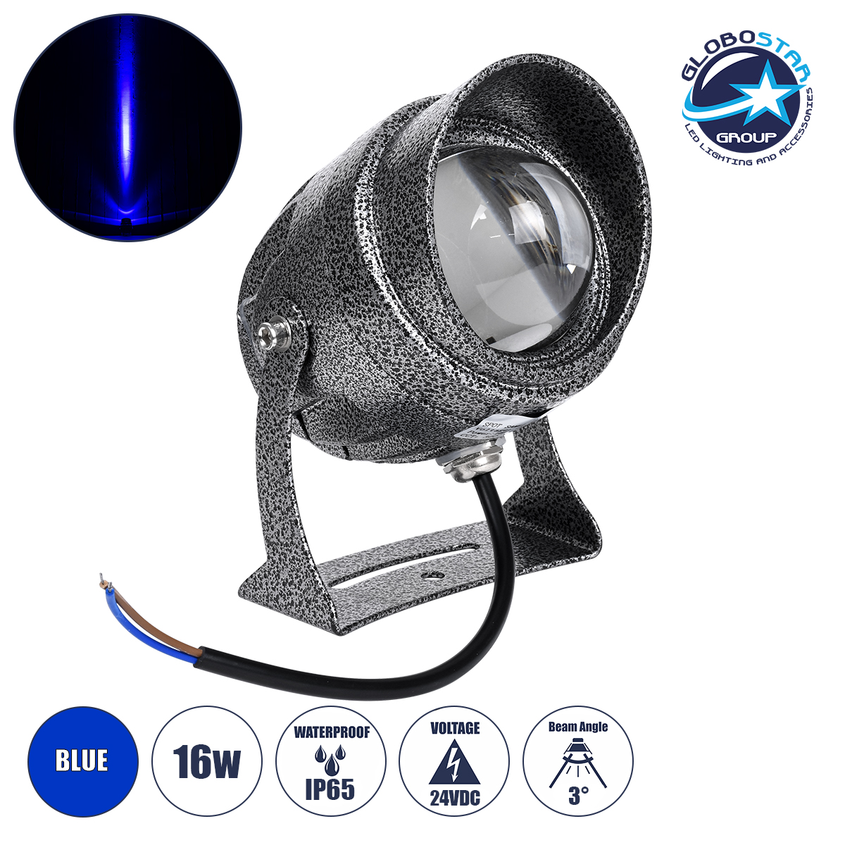 90634_1 GLOBOSTAR® SPOTXENIA 90634 Σποτ Φωτισμου με Αντιθαμβωτική Γρίλια LED 16W 1360lm 3° DC 24V Αδιάβροχο IP65 Μπλε Dimmable - Bridgelux COB Chip - Σφυρήλατο Γκρι Ανθρακί - Μ9 x Π9 x Υ12cm - 3 Χρόνια Εγγύηση - Image 1