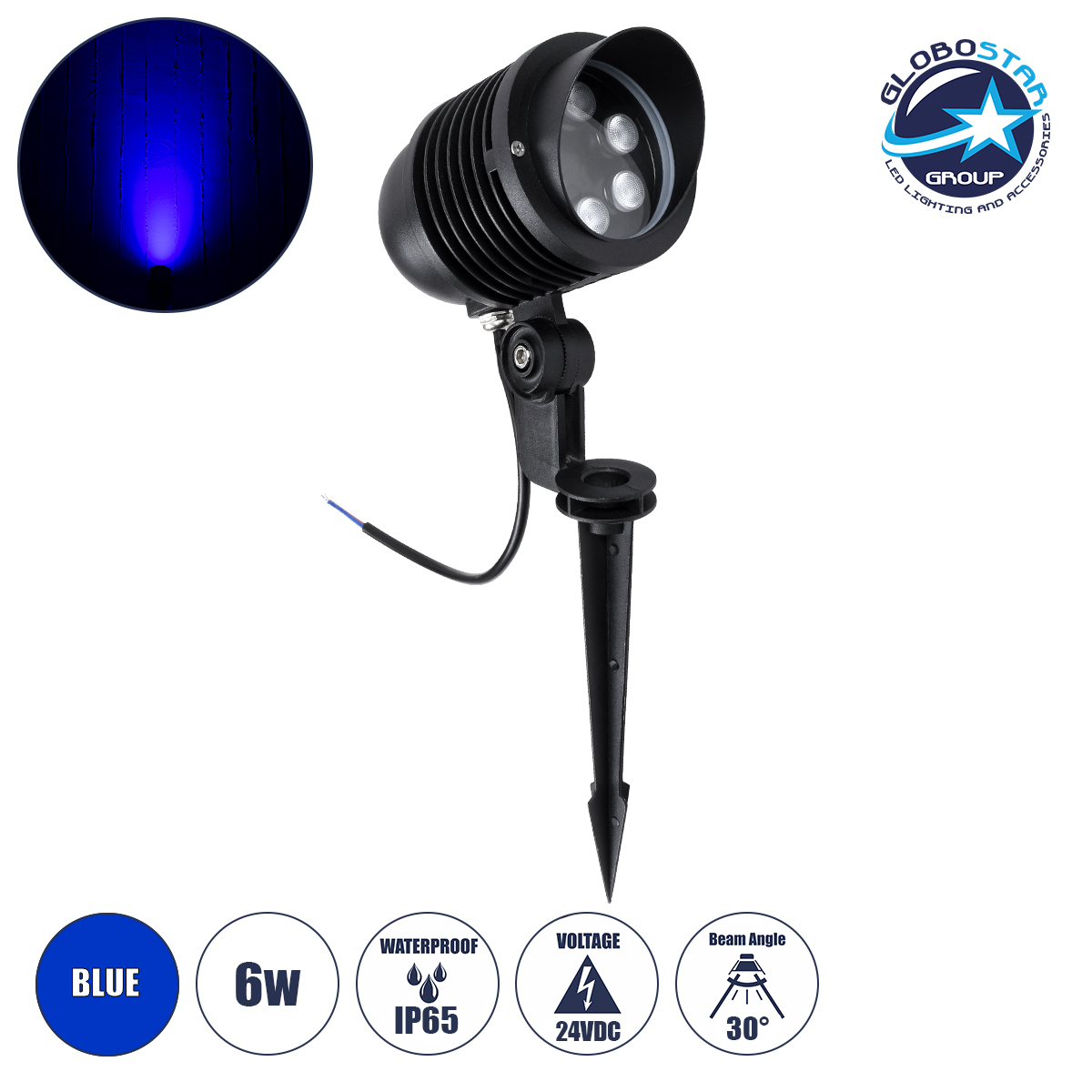 90655_1 GloboStar® TREELIGHT-LINA 90655 Σποτ Φωτισμού Ειδικό για Φυτά - Δέντρα με Βάση Κήπου / Καρφωτό LED 6W 600lm 30° DC 24V Αδιάβροχο IP65 Μ10.5 x Π18 x Υ40cm Μπλε - Γκρι Ανθρακί - 3 Years Warranty - Image 1