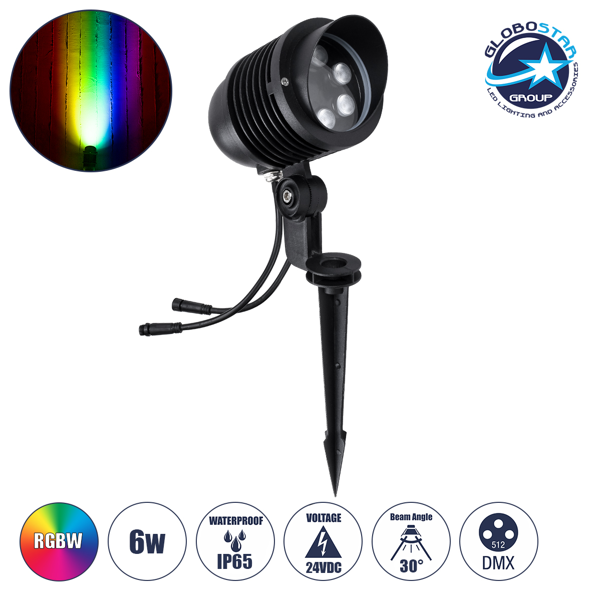 90657_01 GloboStar® TREELIGHT-LINA 90657 Σποτ Φωτισμού Ειδικό για Φυτά - Δέντρα με Βάση Κήπου / Καρφωτό LED 6W 630lm 30° DC 24V Αδιάβροχο IP65 Μ10.5 x Π18 x Υ40cm Πολύχρωμο RGBW DMX512 - Γκρι Ανθρακί - 3 Years Warranty - Image 1