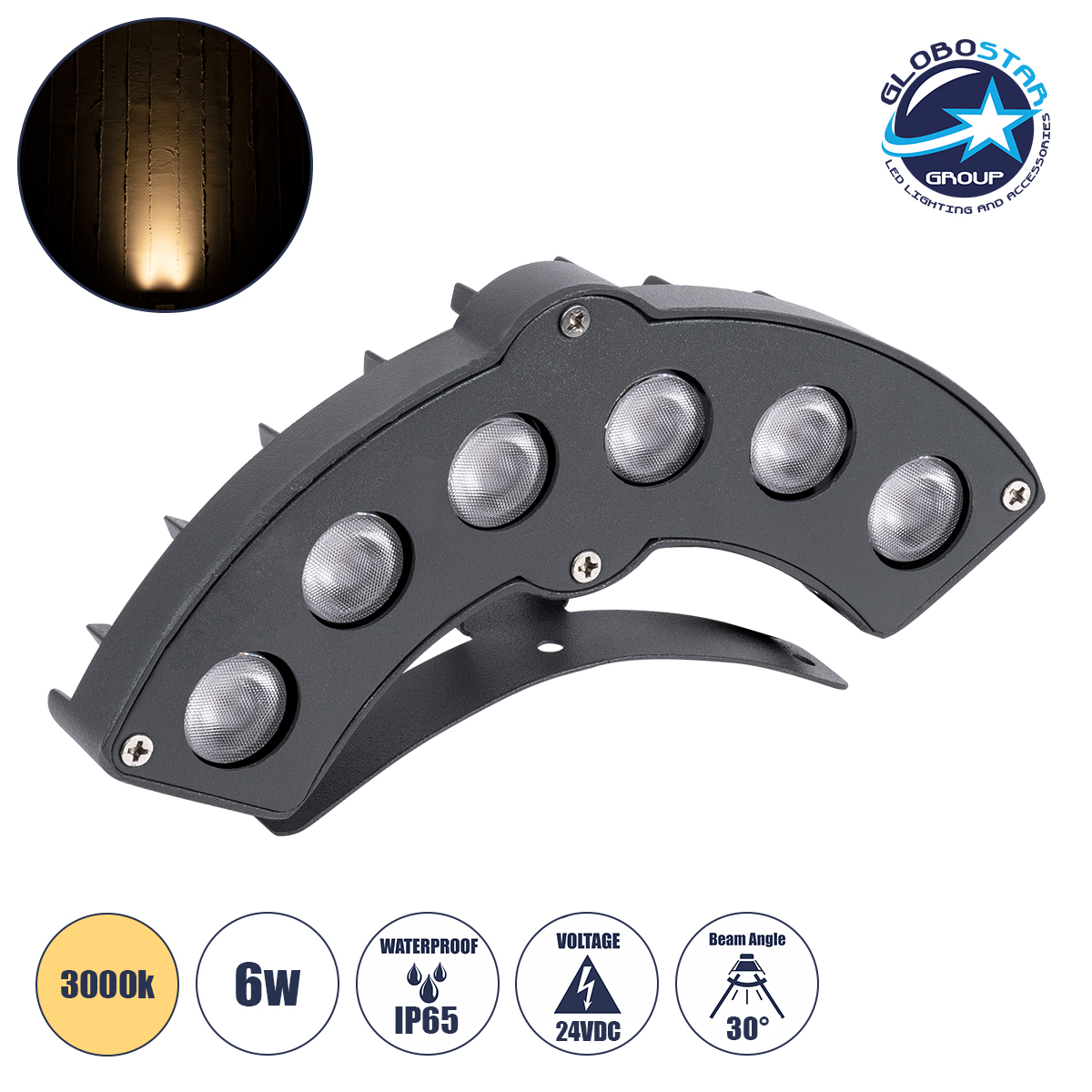 90679_1 GLOBOSTAR® TREEGINA 90679 Κυρτή Μπάρα Φωτισμού Wall Washer για Φυτά - Δέντρα LED 6W 660lm 30° DC 24V Αδιάβροχο IP65 Θερμό Λευκό 2700K Dimmable - Bridgelux SMD Chip - Γκρι Ανθρακί - Μ18 x Π3.5 x Υ7cm - 3 Χρόνια Εγγύηση - Image 1