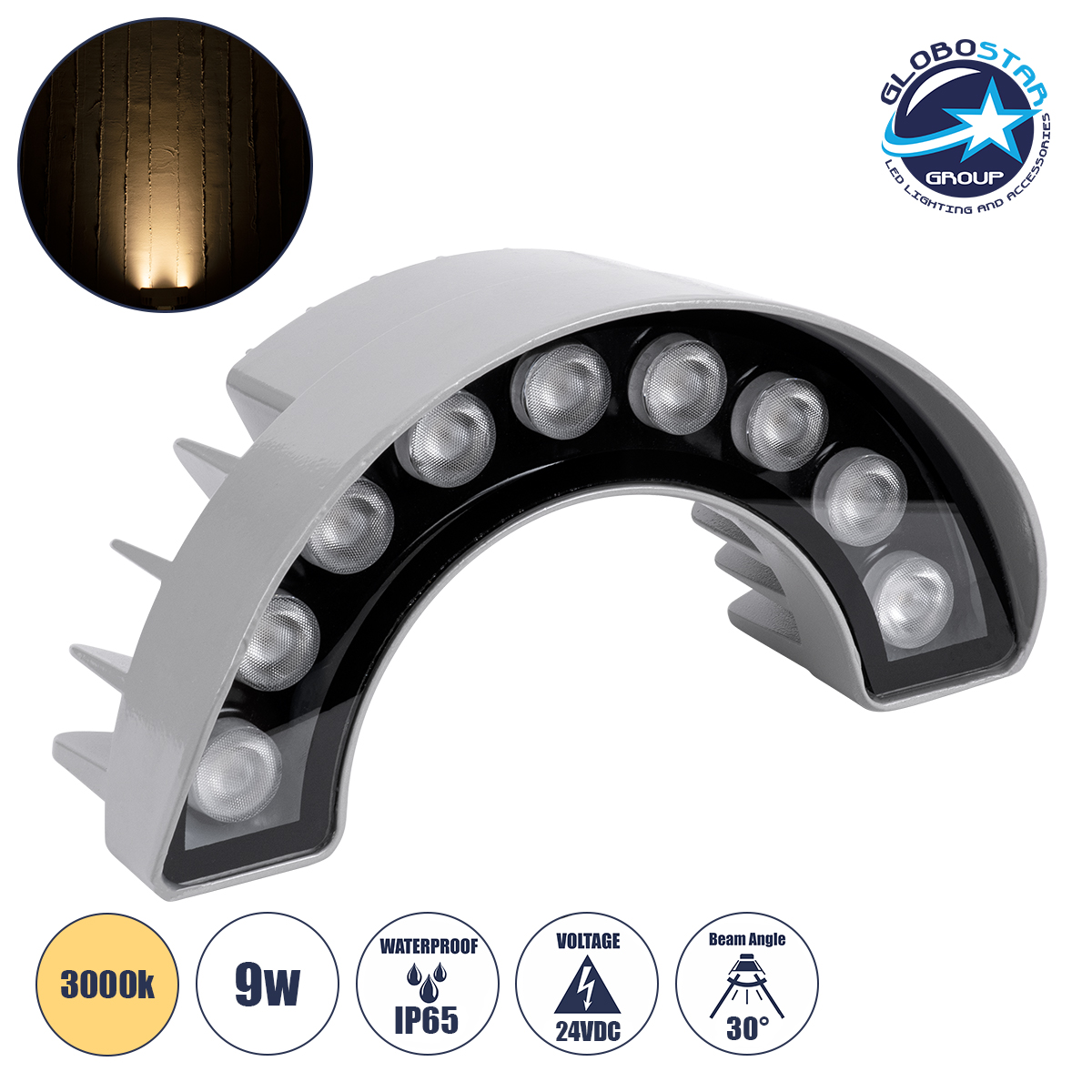 90680_1 GLOBOSTAR® TREEWINA 90680 Κυρτή Μπάρα Φωτισμού Wall Washer για Φυτά - Δέντρα LED 9W 990lm 30° DC 24V Αδιάβροχο IP65 Θερμό Λευκό 2700K Dimmable - Bridgelux SMD Chip - Γκρι Ανθρακί - Μ20.5 x Π5.5 x Υ11cm - 3 Χρόνια Εγγύηση - Image 1