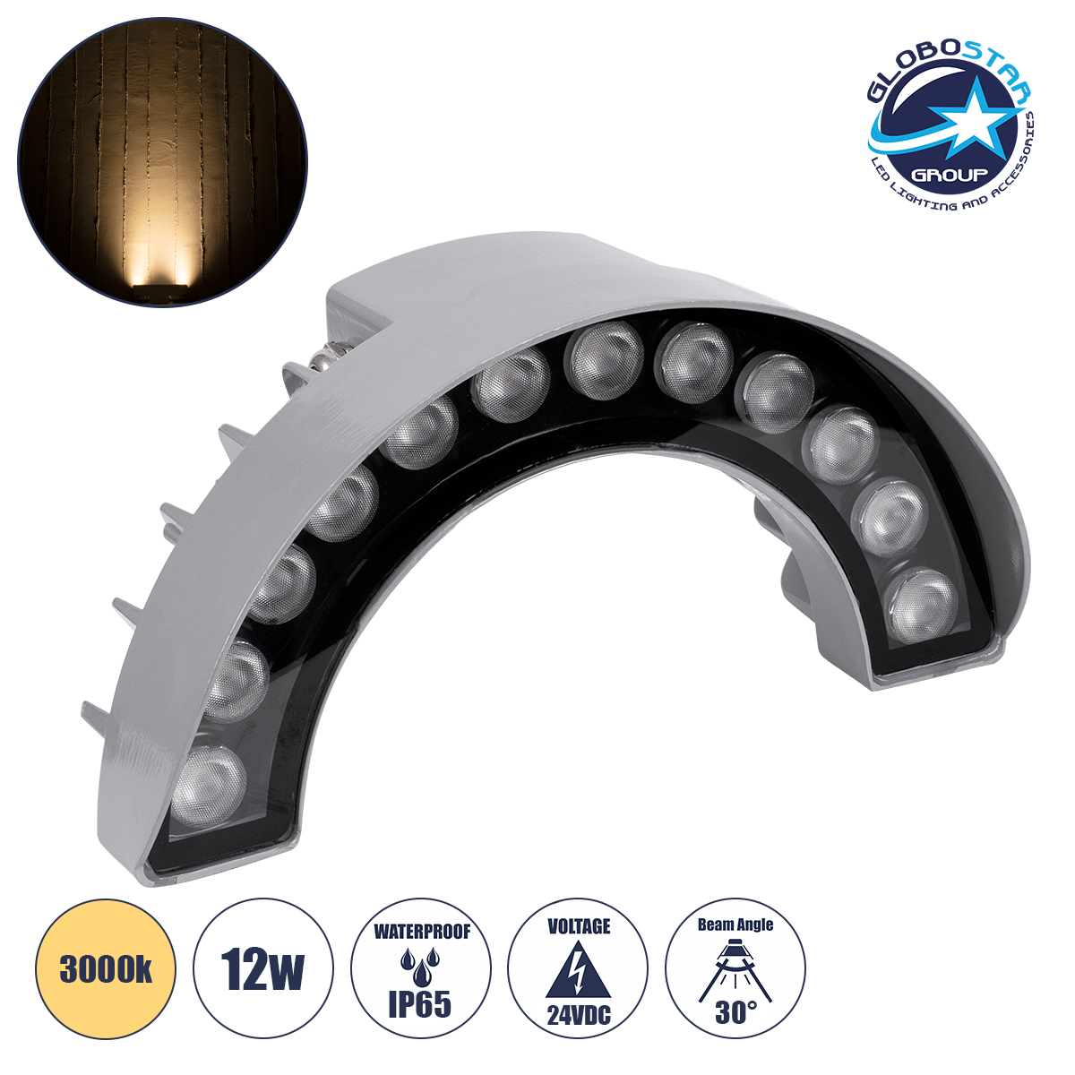 90681_1 GLOBOSTAR® TREEWINA 90681 Κυρτή Μπάρα Φωτισμού Wall Washer για Φυτά - Δέντρα LED 12W 1320lm 30° DC 24V Αδιάβροχο IP65 Θερμό Λευκό 2700K Dimmable - Bridgelux SMD Chip - Γκρι Ανθρακί - Μ23.5 x Π7.5 x Υ12cm - 3 Χρόνια Εγγύηση - Image 1