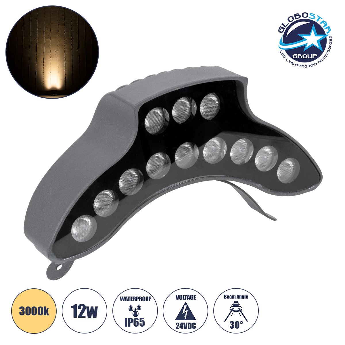 90683_1 GLOBOSTAR® TREEPINA 90683 Κυρτή Μπάρα Φωτισμού Wall Washer για Φυτά - Δέντρα LED 12W 1320lm 30° DC 24V Αδιάβροχο IP65 Θερμό Λευκό 2700K Dimmable - Bridgelux SMD Chip - Γκρι Ανθρακί - Μ20.5 x Π5.5 x Υ12cm - 3 Χρόνια Εγγύηση - Image 1