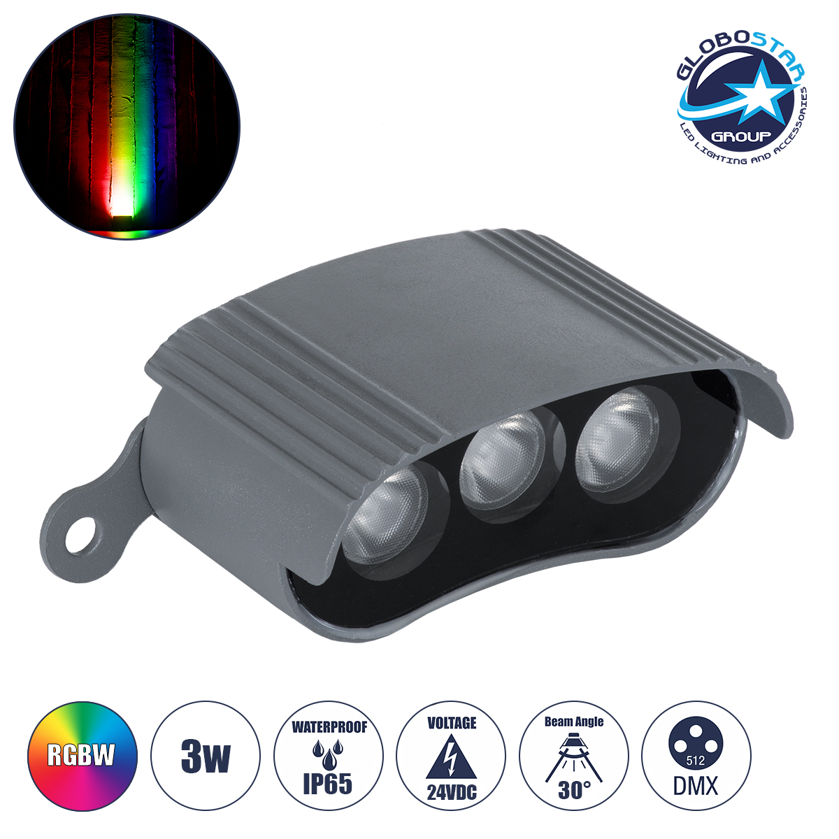 90689_01 GloboStar® TREELIGHT-ZINA 90689 Κυρτή Μπάρα Φωτισμού Wall Washer με Αντιθαμβωτική Γρίλια Ειδική για Φυτά - Δέντρα LED 3W 255lm 30° DC 24V Αδιάβροχο IP65 Μ9 x Π6.5 x Υ4cm Πολύχρωμο RGBW DMX512 - Γκρι Ανθρακί - 3 Χρόνια Εγγύηση - Image 1