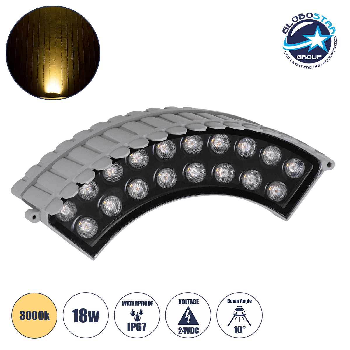 90690_1 GLOBOSTAR® TREEJINA 90690 Κυρτή Μπάρα Φωτισμού Wall Washer για Φυτά - Δέντρα LED 18W 1620lm 10° DC 24V Αδιάβροχο IP67 Θερμό Λευκό 2700K Dimmable - Bridgelux SMD Chip - Γκρι Ανθρακί - Μ29 x Π11 x Υ10.5cm - 3 Χρόνια Εγγύηση - Image 1