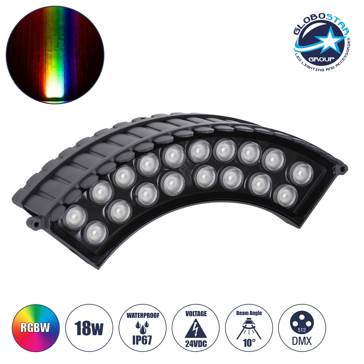 90695_01 GloboStar® TREELIGHT-JINA 90695 Κυρτή Μπάρα Φωτισμού Wall Washer με Αντιθαμβωτική Γρίλια Ειδική για Φυτά - Δέντρα LED 18W 1530lm 10° DC 24V Αδιάβροχο IP67 L29 x W11 x H10.5cm RGBW DMX512 - Γκρι Ανθρακί - 3 Years Warranty - Image 1