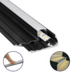 GLOBOSTAR® ALP-STEP-GRIP STAIR 70841-1M Επιφανειακό Προφίλ Αλουμινίου Ειδικό για Φωτισμό Σκαλοπατιού με Λευκό Γαλακτερό Πατητό Κάλυμμα για Ταινίες LED IP20 - Μαύρο & Λευκό - Μ100 x Π6 x Υ2.1cm - Image 2