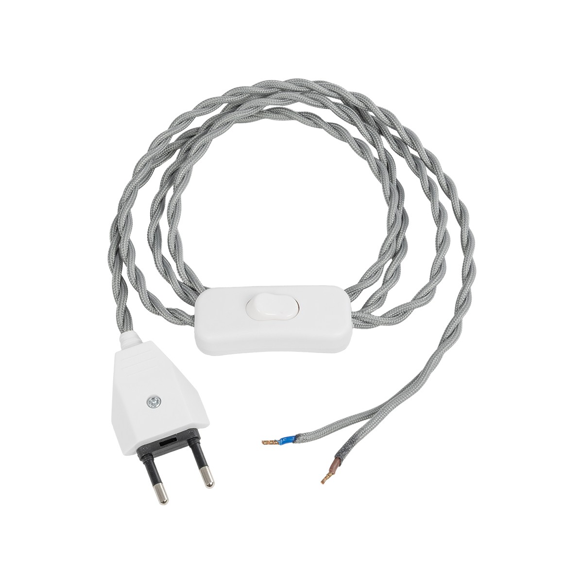 9253b6_77674_1 GLOBOSTAR® WHIP 77674 Μοντέρνο DIY Πλεκτό Καλώδιο με Διακόπτη On/Off AC 220-240V IP20 - Γκρι & Λευκό - Μ140 x Π2.7 x Υ1.9cm - Image 1