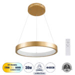 GLOBOSTAR® NEMESIS 61157 Μοντέρνο Κρεμαστό Φωτιστικό Οροφής LED 30W 3513lm 360° AC 220-240V IP20 Ρυθμιζόμενο Λευκό CCT με Χειριστήριο από 2700K έως 6000K Dimmable - Lumileds SMD Chip - Χρυσό Βούρτσας - Μ40 x Π40 x Υ4cm - 3 Χρόνια Εγγύηση - Image 2