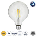 GLOBOSTAR® BUBBLE 99013 Λάμπα E27 G125 LED 8W 800lm 360° AC 220-240V IP20 Θερμό Λευκό 2700K Dimmable - Long Filament Chip - Διάφανο - Μ12.5 x Π12.5 x Υ18cm - 3 Χρόνια Εγγύηση
