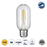 GLOBOSTAR® TUBIS 99018 Λάμπα Σωλήνας E27 T45 LED 4W 400lm 360° AC 220-240V IP20 Θερμό Λευκό 2700K Dimmable - Long Filament Chip - Διάφανο - Μ4.5 x Π4.5 x Υ11cm - 3 Χρόνια Εγγύηση