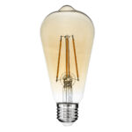 GLOBOSTAR® PEAR 99047 Λάμπα E27 ST64 LED 10W 900lm 360° AC 220-240V IP20 Ultra Θερμό Λευκό 2200K Dimmable - Long Filament Chip - Μελί - Μ6.4 x Π6.4 x Υ14cm - 3 Χρόνια Εγγύηση - Image 2