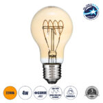 GLOBOSTAR® GLOBE 99059 Λάμπα E27 A60 LED 4W 280lm 360° AC 220-240V IP20 Ultra Θερμό Λευκό 2200K Dimmable - Ultra Thin Soft T Spiral Filament Chip - Μελί - Μ6 x Π6 x Υ10.5cm - 3 Χρόνια Εγγύηση