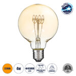 GLOBOSTAR® BUBBLE 99060 Λάμπα E27 G95 LED 4W 280lm 360° AC 220-240V IP20 Ultra Θερμό Λευκό 2200K Dimmable - Ultra Thin Soft Τ Spiral Filament Chip - Μελί - Μ9.5 x Π9.5 x Υ13.5cm - 3 Χρόνια Εγγύηση