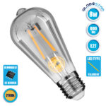 GLOBOSTAR® PEAR 99076 Λάμπα E27 ST64 LED 8W 800lm 360° AC 220-240V IP20 Θερμό Λευκό 2700K Dimmable - Long Filament Chip - Μαύρο Φιμέ - Μ6.4 x Π6.4 x Υ14.5cm - 3 Χρόνια Εγγύηση