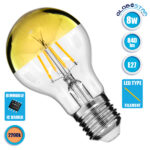 GLOBOSTAR® GLOBE 99107 Λάμπα E27 A60 LED 8W 840lm 320° AC 220-240V IP20 Ultra Θερμό Λευκό 2200K Dimmable - Filament Chip - Διάφανο με Χρυσό Ανεστραμμένο Καθρέπτη - Μ6 x Π6 x Υ11cm - 3 Χρόνια Εγγύηση