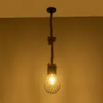 GLOBOSTAR® URBAN 999-0191 Vintage Κρεμαστό Φωτιστικό Οροφής με Ντουί 1 x E27 AC 220-240V IP20 - Μαύρο & Μπεζ - Μ15 x Π15 x Υ80cm - Image 2