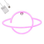 GloboStar® 78588 Φωτιστικό Ταμπέλα Φωτεινή Επιγραφή NEON LED Σήμανσης PLANET SATURN 5W με Καλώδιο Τροφοδοσίας USB - Μπαταρίας 3xAAA (Δεν Περιλαμβάνονται) - Ροζ - Image 2