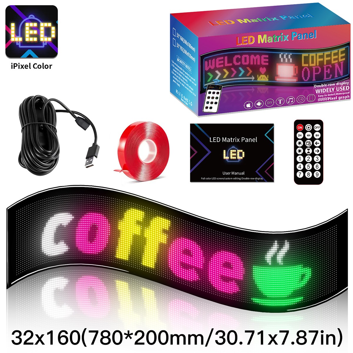9bd8c3_glb_106_0010_1 GLOBOSTAR® MATRIX GLB-106-0010 Εύκαμπτη Κυλιόμενη Ψηφιακή Επιγραφή 78x20cm P4.5 160x32 Pixel LED 20W AC 220-240V Αδιάβροχο IP65 Πολύχρωμο RGB - Bluetooth Control μέσω iPIXEL APP - Μ78 x Π0.4 x Υ20cm - 2 Χρόνια Εγγύηση - Image 1