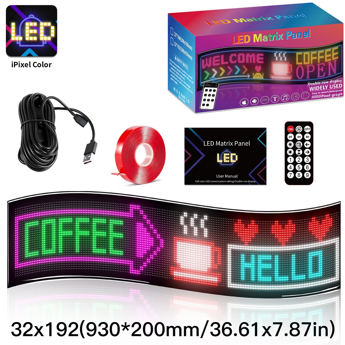 a11d9c_glb_106_0011_1 GLOBOSTAR® MATRIX GLB-106-0011 Εύκαμπτη Κυλιόμενη Ψηφιακή Επιγραφή 93x20cm P4.5 192x32 Pixel LED 20W AC 220-240V Αδιάβροχο IP65 Πολύχρωμο RGB - Bluetooth Control μέσω iPIXEL APP - Μ93 x Π0.4 x Υ20cm - 2 Χρόνια Εγγύηση - Image 1