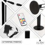 GloboStar® ALIEN-DIVA-BLACK-50-12 ALIEN Design DIVA Μοντέρνο Minimal Nordic Μεταλλικό Φωτιστικό Επιτραπέζιο - Πορτατίφ - Λαμπατέρ Μαύρο LED 10W 1500lm με Ασύρματο Χειριστήριο RF & Dimmer IP20 Πολύχρωμο RGBW + WW Smart Home Wi-Fi Μ3 x Π1.6 x Υ50cm - Image 6