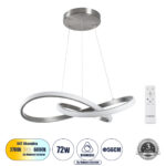 GLOBOSTAR® DEXTER 60498 Μοντέρνο Κρεμαστό Φωτιστικό Οροφής LED 72W 8064lm 300° AC 220-240V IP20 Ρυθμιζόμενο Λευκό CCT με Χειριστήριο από 2700K έως 6000K Dimmable - Lumileds SMD Chip - Νίκελ Βούρτσας - Μ56 x Π56 x Υ14cm - 3 Χρόνια Εγγύηση - Image 2