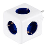 GLOBOSTAR® POWERCUBE 79629 Πολύπριζο 5 Θέσεων με 5 x EU Schuko Πρίζες Ασφαλείας Childproof AC 220-240V 3680W/16A Max Load IP20 - Λευκό & Μπλε - Μ7.5 x Π11.5 x Υ7.5cm - Image 2