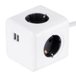 GloboStar® TRAVEL PowerCube PRO Certified 79639 Πολύπριζο 6 Θέσεων με 1.5m Kαλώδιο - 4 Πρίζες Ασφαλείας Childproof EU Schuko AC 220-240V & 2 Πρίζες USB Max 2.1A/DC 5V Μ7.5 x Π7.5 x Υ7.5 - Λευκό με Γκρι - Max Load 3680W/16A - Image 2