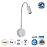 GLOBOSTAR® GOOSE 60879 Μοντέρνο Φωτιστικό Τοίχου - Απλίκα Ξενοδοχείου Reading Light LED 3W 300lm 36° AC 220-240V IP20 Φυσικό Λευκό 4500K - CREE XPE Chip & TÜV SÜD Driver - Σατινέ Νίκελ Βούρτσας - Μ6.5 x Π15 x Υ24.5cm - 3 Χρόνια Εγγύηση