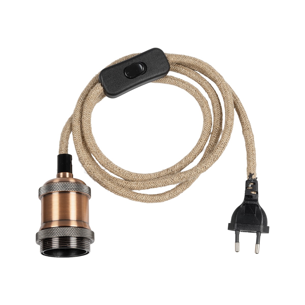 c7a896_77662_1 GLOBOSTAR® WHIP 77662 Μοντέρνο DIY Φωτιστικό με Υφασμάτινο Καλώδιο, Ντουί 1 x E27, Διακόπτη On/Off & Πρίζα AC 220-240V IP20 - Μπεζ & Χάλκινο - Μ150 x Π4 x Υ4cm - Image 1