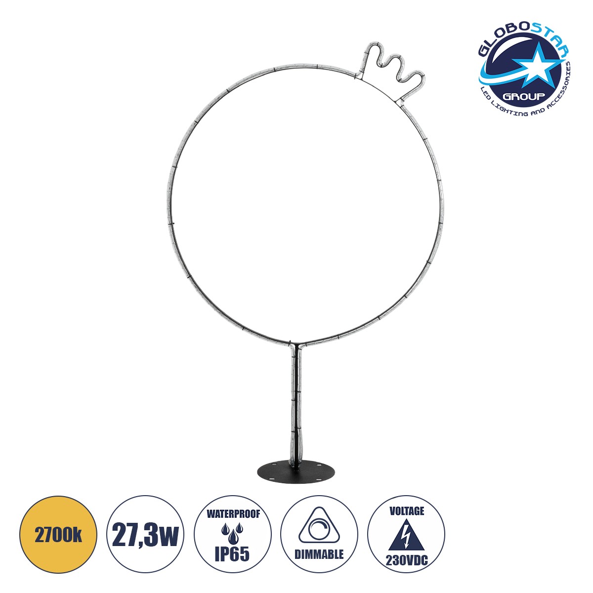c8f523_xmas_crown_big_1 GLOBOSTAR® XMAS-CROWN-BIG Χριστουγεννιάτικο Διακοσμητικό Φωτιστικό LED 27.3W 1092lm 360° AC 220-240V Αδιάβροχο IP65 Θερμό Λευκό 2700K - Μαύρο & Διάφανο - Μ88 x Π25 x Υ136cm - 2 Χρόνια Εγγύηση - Image 1