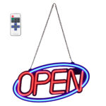GloboStar® 85860 Φωτιστικό Ταμπέλα Φωτεινή Επιγραφή NEON LED Σήμανσης Animated Ovale OPEN 30W AC 230V με Διακόπτη On/Off και Ασύρματο Χειριστήριο IR Μπλε - Κόκκινο - Image 2