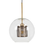 GLOBOSTAR® AVERY 00740 Μοντέρνο Κρεμαστό Φωτιστικό Οροφής με Ντουί 1 x E27 AC 220-240V IP20 - Διάφανο & Χρυσό - Μ30 x Π30 x Υ48cm - Image 2