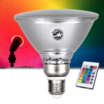 GLOBOSTAR® GARDENPAR 60233 Σποτ E27 PAR38 Σκληρού Υάλου με IR Ασύρματο Χειριστήριο LED 18W 900lm 60° AC 220-240V Αδιάβροχο IP65 Πολύχρωμο RGB Dimmable - Μ12 x Π12 x Υ13cm - 3 Χρόνια Εγγύηση - Image 2