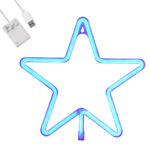 GloboStar® 78583 Φωτιστικό Ταμπέλα Φωτεινή Επιγραφή NEON LED Σήμανσης STAR 5W με Καλώδιο Τροφοδοσίας USB - Μπαταρίας 3xAAA (Δεν Περιλαμβάνονται) - Γαλάζιο - Image 2