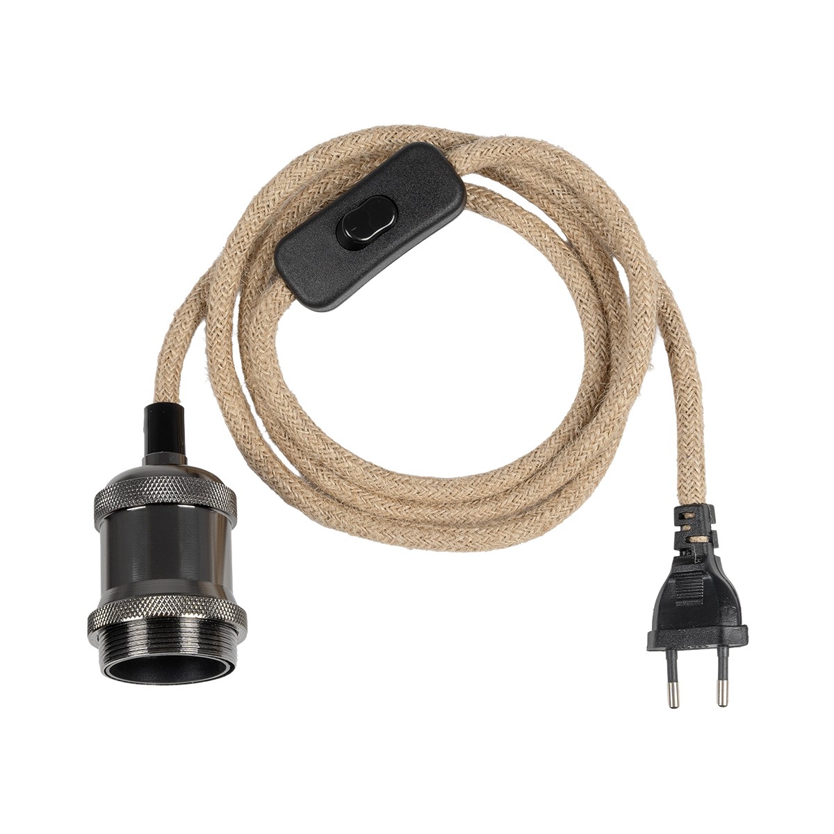d9ee7e_77663_1 GLOBOSTAR® WHIP 77663 Μοντέρνο DIY Φωτιστικό με Υφασμάτινο Καλώδιο, Ντουί 1 x E27, Διακόπτη On/Off & Πρίζα AC 220-240V IP20 - Μπεζ & Μαύρο Νίκελ - Μ150 x Π4 x Υ4cm - Image 1