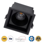 GLOBOSTAR® PLUTO-B 60281 Χωνευτό Downlight Σποτ με Honeycomb Anti Glare Reflector LED 15W 1875lm 38° AC 220-240V IP20 Θερμό Λευκό 2700K - Bridgelux COB Chip & TÜV SÜD Driver - Μαύρο Ματ - Μ10.4 x Π10.4 x Υ6.5cm / Q9.5 x 9.5cm - 5 Χρόνια Εγγύηση - Image 2