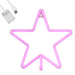 GloboStar® 78586 Φωτιστικό Ταμπέλα Φωτεινή Επιγραφή NEON LED Σήμανσης STAR 5W με Καλώδιο Τροφοδοσίας USB - Μπαταρίας 3xAAA (Δεν Περιλαμβάνονται) - Ροζ - Image 2