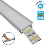 GLOBOSTAR® ALP-LINEAR RECCA 70811-1M Χωνευτό Προφίλ Αλουμινίου με Λευκό Γαλακτερό Πατητό Κάλυμμα για Ταινίες LED IP20 - Ασημί & Λευκό - Μ100 x Π3 x Υ1.1cm